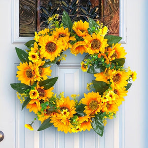 Planet Gates Deadwood Sunflower Wreath 1pc, Sunflower Garland - Natural Rattan Circle Door Hanging Decoration with Simulation Sun Flowers and Dead Branches
