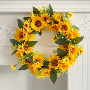 Planet Gates Deadwood Sunflower Wreath 1pc, Sunflower Garland - Natural Rattan Circle Door Hanging Decoration with Simulation Sun Flowers and Dead Branches