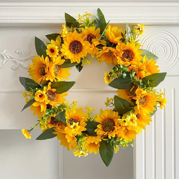 Planet Gates Deadwood Sunflower Wreath 1pc, Sunflower Garland - Natural Rattan Circle Door Hanging Decoration with Simulation Sun Flowers and Dead Branches