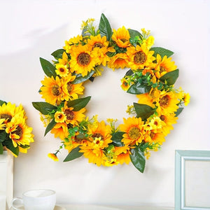 Planet Gates Deadwood Sunflower Wreath 1pc, Sunflower Garland - Natural Rattan Circle Door Hanging Decoration with Simulation Sun Flowers and Dead Branches
