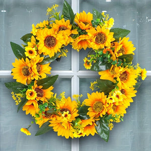 Planet Gates Deadwood Sunflower Wreath 1pc, Sunflower Garland - Natural Rattan Circle Door Hanging Decoration with Simulation Sun Flowers and Dead Branches