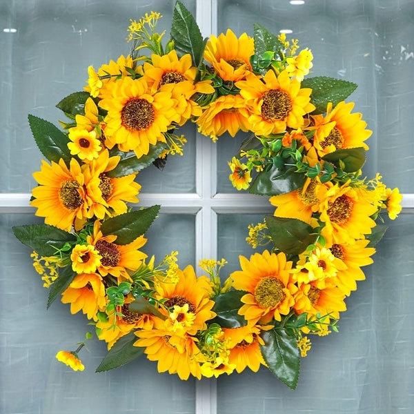 Planet Gates Deadwood Sunflower Wreath 1pc, Sunflower Garland - Natural Rattan Circle Door Hanging Decoration with Simulation Sun Flowers and Dead Branches