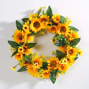 Planet Gates Deadwood Sunflower Wreath 1pc, Sunflower Garland - Natural Rattan Circle Door Hanging Decoration with Simulation Sun Flowers and Dead Branches