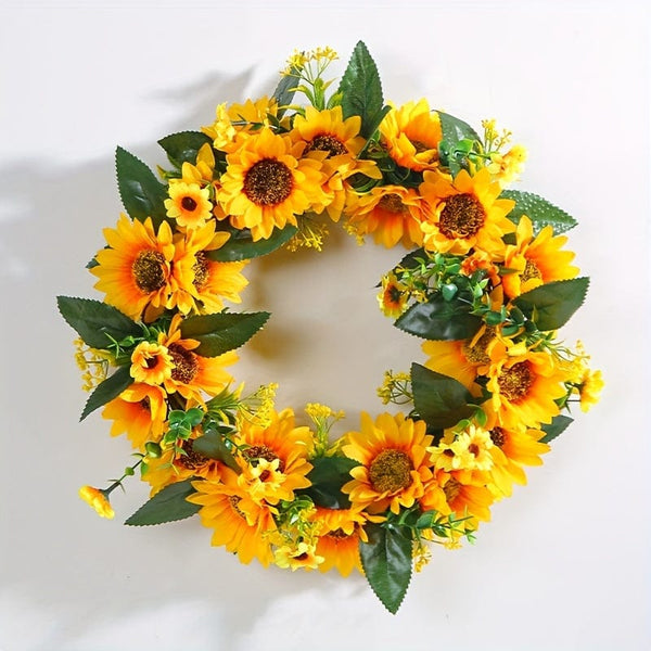 Planet Gates Deadwood Sunflower Wreath 1pc, Sunflower Garland - Natural Rattan Circle Door Hanging Decoration with Simulation Sun Flowers and Dead Branches