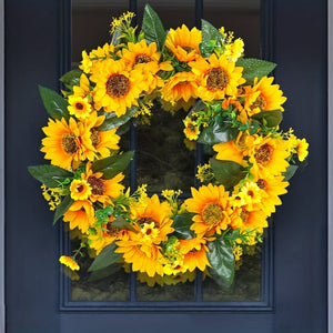 Planet Gates Deadwood Sunflower Wreath 1pc, Sunflower Garland - Natural Rattan Circle Door Hanging Decoration with Simulation Sun Flowers and Dead Branches