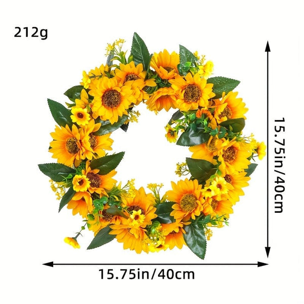 Planet Gates Deadwood Sunflower Wreath 1pc, Sunflower Garland - Natural Rattan Circle Door Hanging Decoration with Simulation Sun Flowers and Dead Branches