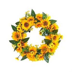 Planet Gates Deadwood Sunflower Wreath 1pc, Sunflower Garland - Natural Rattan Circle Door Hanging Decoration with Simulation Sun Flowers and Dead Branches