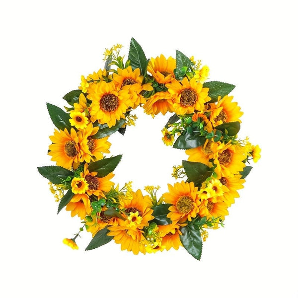 Planet Gates Deadwood Sunflower Wreath 1pc, Sunflower Garland - Natural Rattan Circle Door Hanging Decoration with Simulation Sun Flowers and Dead Branches