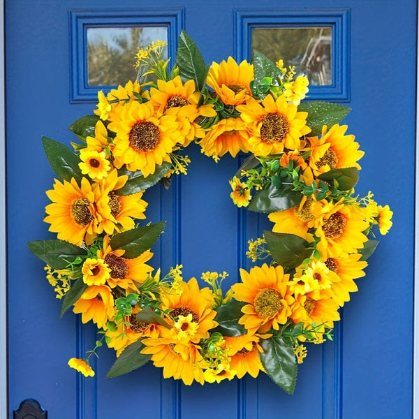 Planet Gates Deadwood Sunflower Wreath 1pc, Sunflower Garland - Natural Rattan Circle Door Hanging Decoration with Simulation Sun Flowers and Dead Branches