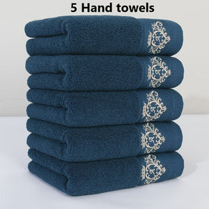 Planet Gates Deep Blue 5pcs 100% Cotton Thickened Face Towel, Premium Monogrammed Embroidery Hand Towel, Perfect For Men And Women, Bathroom Supplies, Home Supplies