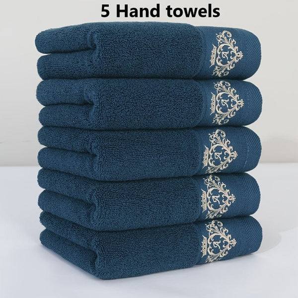 Planet Gates Deep Blue 5pcs 100% Cotton Thickened Face Towel, Premium Monogrammed Embroidery Hand Towel, Perfect For Men And Women, Bathroom Supplies, Home Supplies