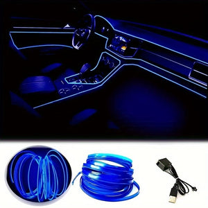 Planet Gates Deep Blue 78.74inch Car Interior Led Decorative Lamp EL Wiring Neon Strip For Auto Flexible Ambient Light USB Party Atmosphere Light Strip