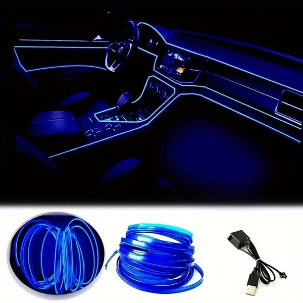 Planet Gates Deep Blue 78.74inch Car Interior Led Decorative Lamp EL Wiring Neon Strip For Auto Flexible Ambient Light USB Party Atmosphere Light Strip