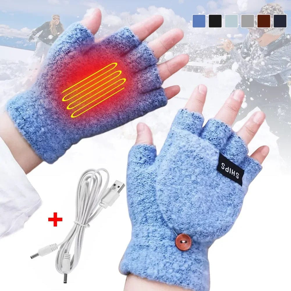 Planet Gates Deep blue Electric Heated Gloves Hand Warmers Mittens Heater Rechargeable USB Reusable Winter Warm Heating Laptop for Women Men