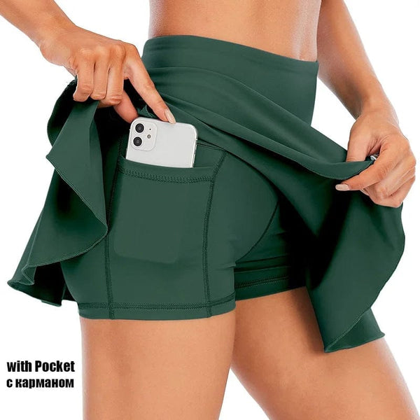 Planet Gates Deep Green Pocket / XL Cloud Hide Tennis Skirts Women Sports Golf Pleated Skirt Fitness Shorts High Waist Athletic Quick Dry Running  Short Sport Skort