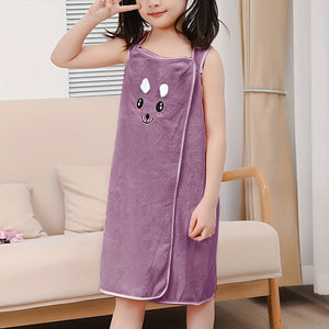 Planet Gates Deep Purple 1pc Cartoon Microfiber Bath Skirt, Cute Bunny Ears Children's Bath Towel, Super Absorbent Soft And Quick-drying Shower Skirt, Bathroom Supplies