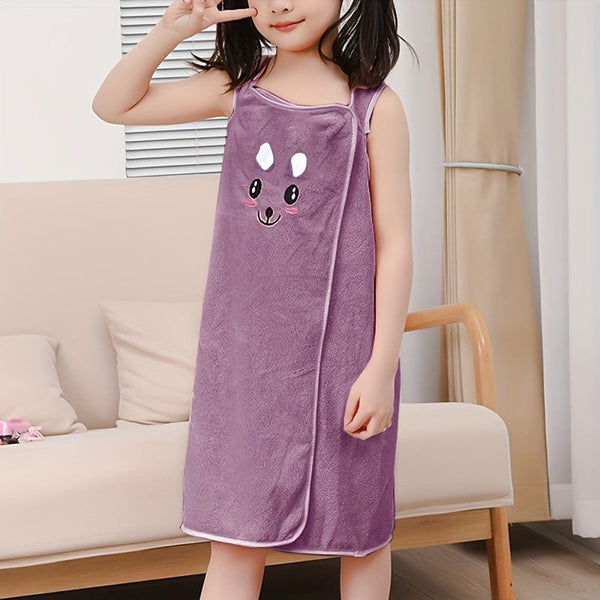 Planet Gates Deep Purple 1pc Cartoon Microfiber Bath Skirt, Cute Bunny Ears Children's Bath Towel, Super Absorbent Soft And Quick-drying Shower Skirt, Bathroom Supplies