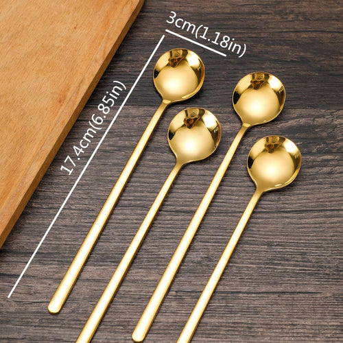 Planet Gates Default 4 PCS 17.4cm Coffee Espresso Spoons, Stainless Steel Stirring Spoons, Tea Spoons, Long Handle Iced Tea Spoon, Tableware