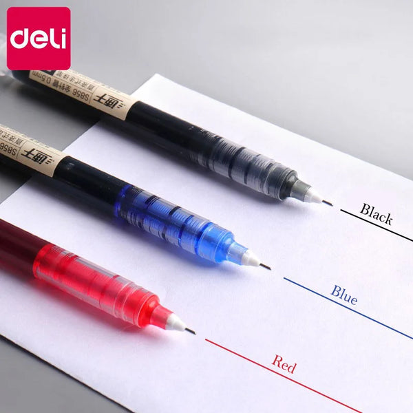 Planet Gates Deli 6/10pcs Rollerball Pen Set 0.5mm Black Blue Red Quick-drying Ink Gel Pens Stationery Supplies Student Writing Signature Pen