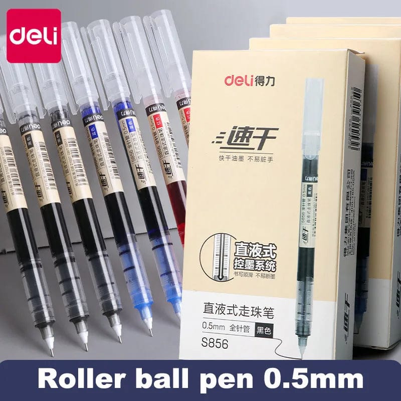 Planet Gates Deli 6/10pcs Rollerball Pen Set 0.5mm Black Blue Red Quick-drying Ink Gel Pens Stationery Supplies Student Writing Signature Pen