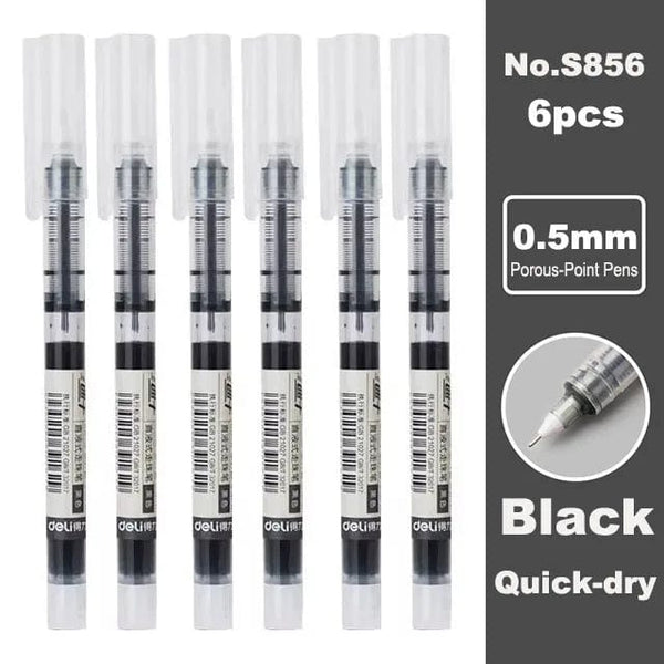 Planet Gates Deli 6/10pcs Rollerball Pen Set 0.5mm Black Blue Red Quick-drying Ink Gel Pens Stationery Supplies Student Writing Signature Pen