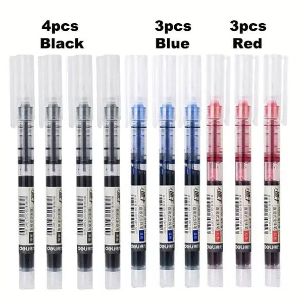 Planet Gates Deli 6/10pcs Rollerball Pen Set 0.5mm Black Blue Red Quick-drying Ink Gel Pens Stationery Supplies Student Writing Signature Pen