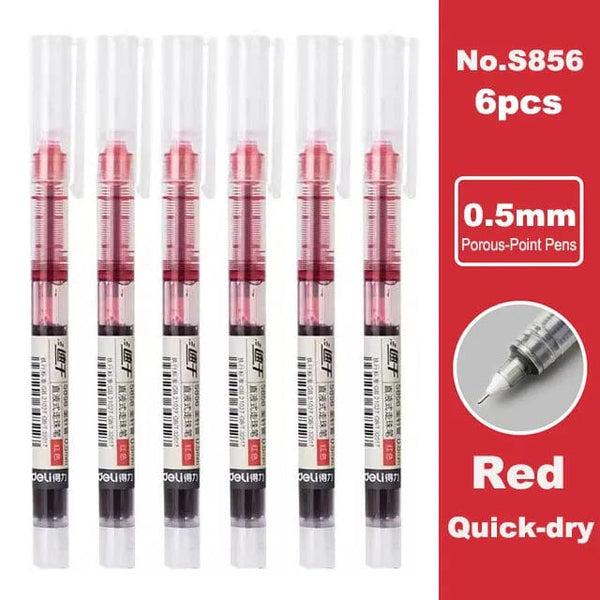 Planet Gates Deli 6/10pcs Rollerball Pen Set 0.5mm Black Blue Red Quick-drying Ink Gel Pens Stationery Supplies Student Writing Signature Pen