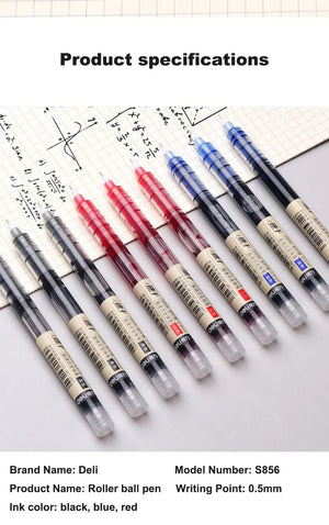 Planet Gates Deli 6/10pcs Rollerball Pen Set 0.5mm Black Blue Red Quick-drying Ink Gel Pens Stationery Supplies Student Writing Signature Pen