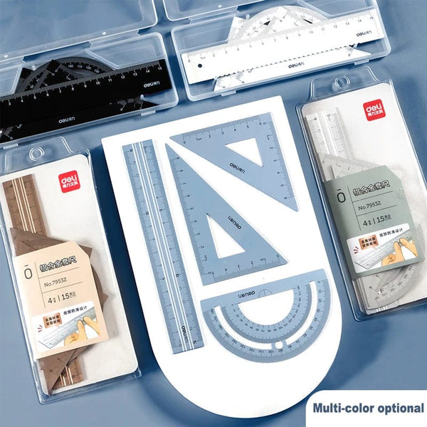 Planet Gates Deli Metal Ruler School Drawing Measuring Triangle Ruler for Kids Learning Angle Straight Ruler Set Office Accessories Supplies