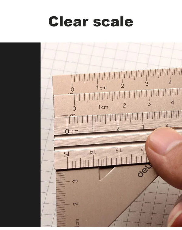 Planet Gates Deli Metal Ruler School Drawing Measuring Triangle Ruler for Kids Learning Angle Straight Ruler Set Office Accessories Supplies