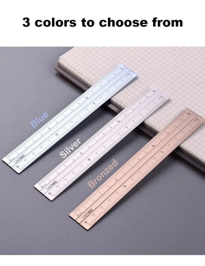 Planet Gates Deli Metal Ruler School Drawing Measuring Triangle Ruler for Kids Learning Angle Straight Ruler Set Office Accessories Supplies