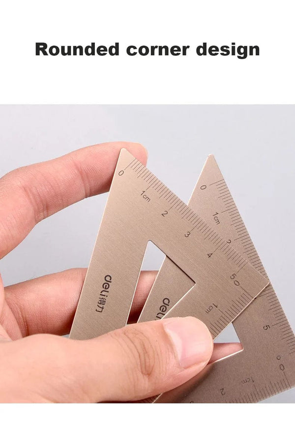 Planet Gates Deli Metal Ruler School Drawing Measuring Triangle Ruler for Kids Learning Angle Straight Ruler Set Office Accessories Supplies
