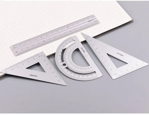 Planet Gates Deli Metal Ruler School Drawing Measuring Triangle Ruler for Kids Learning Angle Straight Ruler Set Office Accessories Supplies