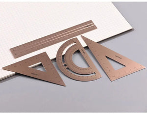 Planet Gates Deli Metal Ruler School Drawing Measuring Triangle Ruler for Kids Learning Angle Straight Ruler Set Office Accessories Supplies