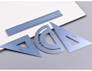 Planet Gates Deli Metal Ruler School Drawing Measuring Triangle Ruler for Kids Learning Angle Straight Ruler Set Office Accessories Supplies