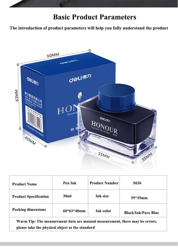 Planet Gates Deli S636 S635 Fountain Pen Ink 30ml 50ml Bottle Black Blue Pen Ink BlackBlue Red Ink Darkblue Ink Wholesale Ink Bottle
