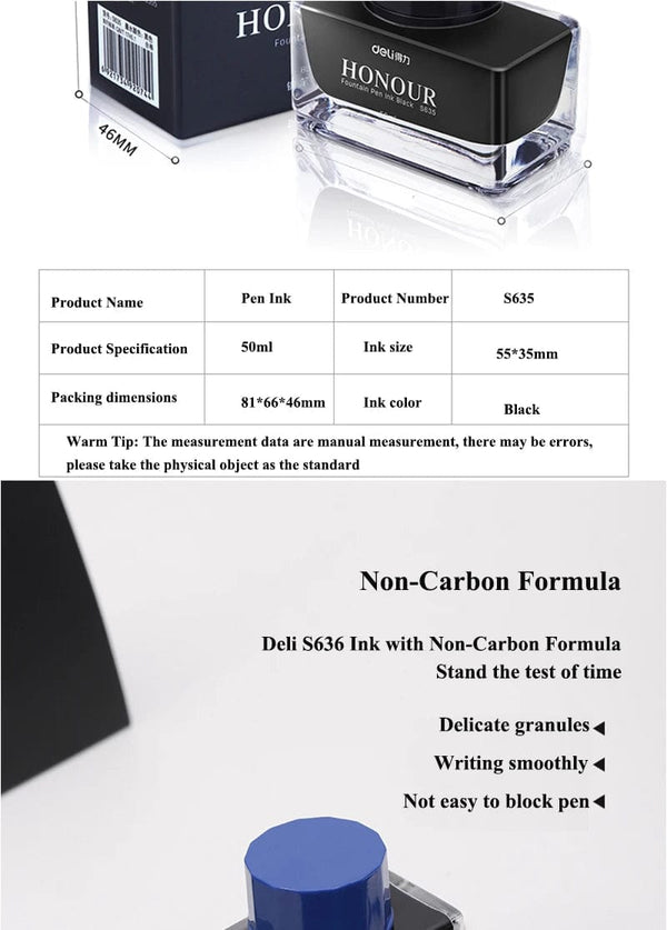 Planet Gates Deli S636 S635 Fountain Pen Ink 30ml 50ml Bottle Black Blue Pen Ink BlackBlue Red Ink Darkblue Ink Wholesale Ink Bottle