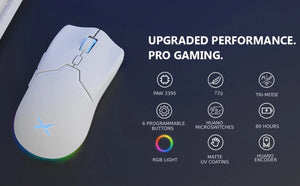 Planet Gates Delux M800 PAW3395 Wireless Gaming Mouse RGB light 26000DPI Wired Programmable Ergonomic Rechargeable Mice for PC Laptop Gamer