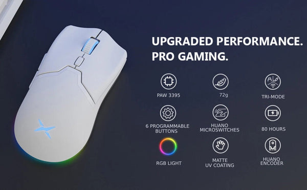 Planet Gates Delux M800 PAW3395 Wireless Gaming Mouse RGB light 26000DPI Wired Programmable Ergonomic Rechargeable Mice for PC Laptop Gamer