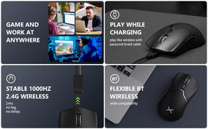 Planet Gates Delux M800 PRO PAW3395 Wireless Gaming Mouse Bluetooth Tri-Mode Connection 26000DPI Huano Pink Switches Macro Mice For PC Gamer