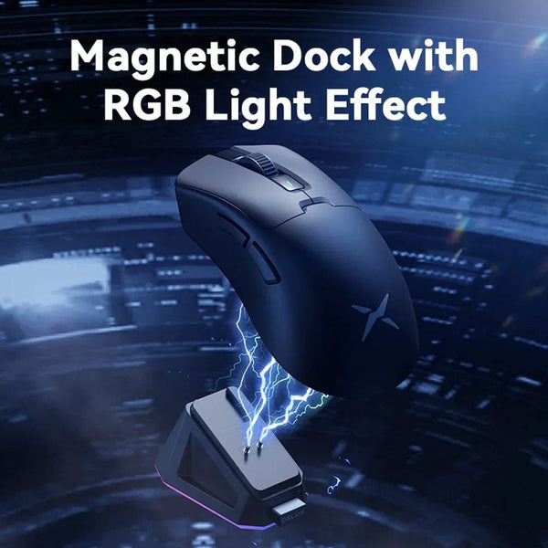 Planet Gates Delux M900PRO Wireless Gaming Mouse Ergonomic 8K Polling Rate PAW3395 63g Magnetic RGB Charging Dock for Right Big Hand PC Gamer