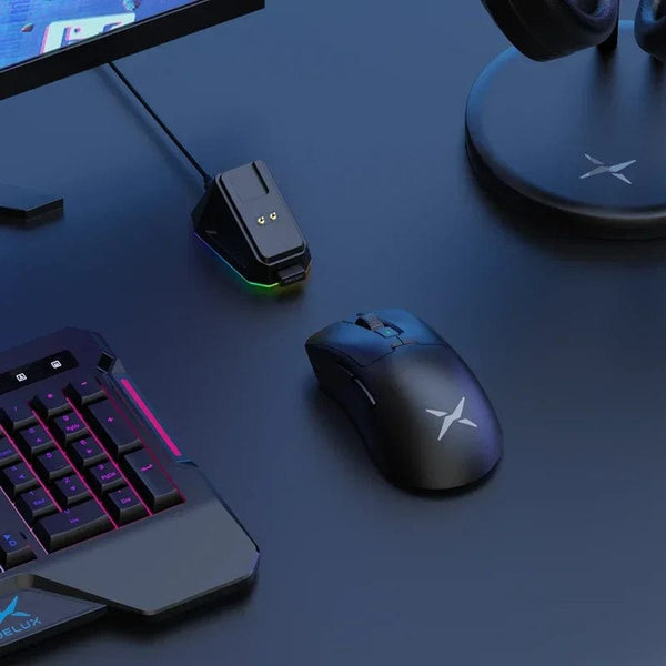 Planet Gates Delux M900PRO Wireless Gaming Mouse Ergonomic 8K Polling Rate PAW3395 63g Magnetic RGB Charging Dock for Right Big Hand PC Gamer