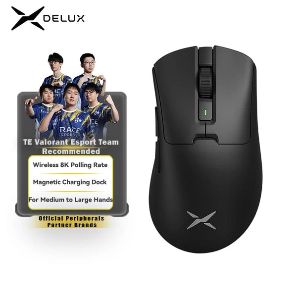 Planet Gates Delux M900PRO Wireless Gaming Mouse Ergonomic 8K Polling Rate PAW3395 63g Magnetic RGB Charging Dock for Right Big Hand PC Gamer