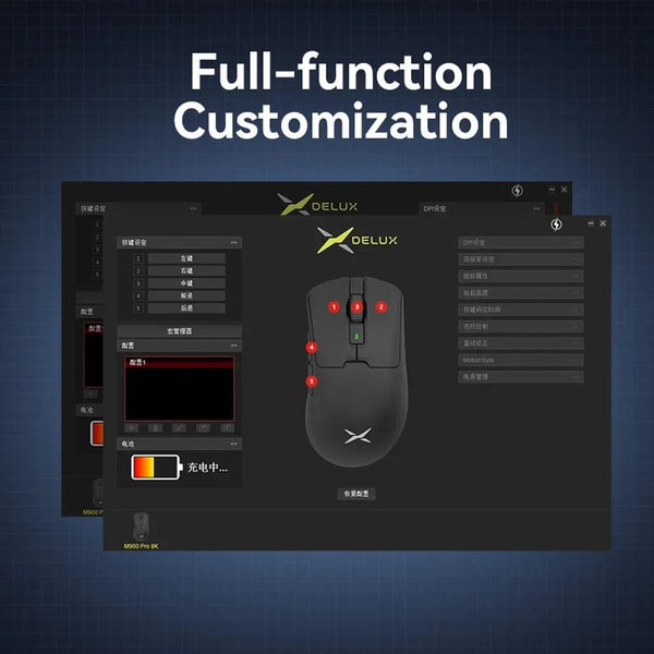 Planet Gates Delux M900PRO Wireless Gaming Mouse Ergonomic 8K Polling Rate PAW3395 63g Magnetic RGB Charging Dock for Right Big Hand PC Gamer