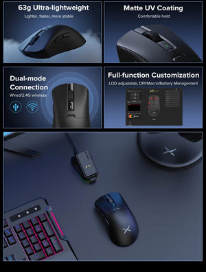 Planet Gates Delux M900PRO Wireless Gaming Mouse Ergonomic 8K Polling Rate PAW3395 63g Magnetic RGB Charging Dock for Right Big Hand PC Gamer