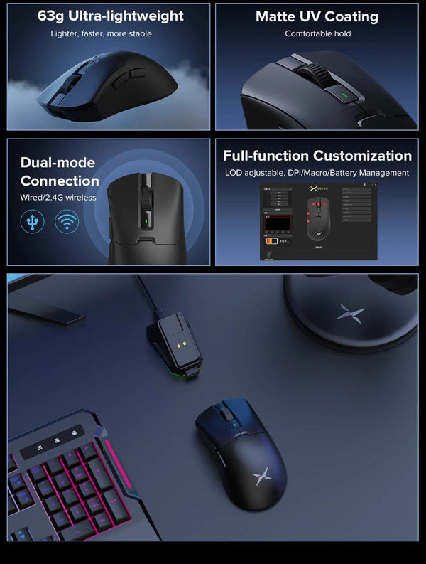 Planet Gates Delux M900PRO Wireless Gaming Mouse Ergonomic 8K Polling Rate PAW3395 63g Magnetic RGB Charging Dock for Right Big Hand PC Gamer