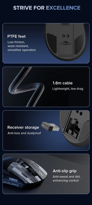 Planet Gates Delux M900PRO Wireless Gaming Mouse Ergonomic 8K Polling Rate PAW3395 63g Magnetic RGB Charging Dock for Right Big Hand PC Gamer