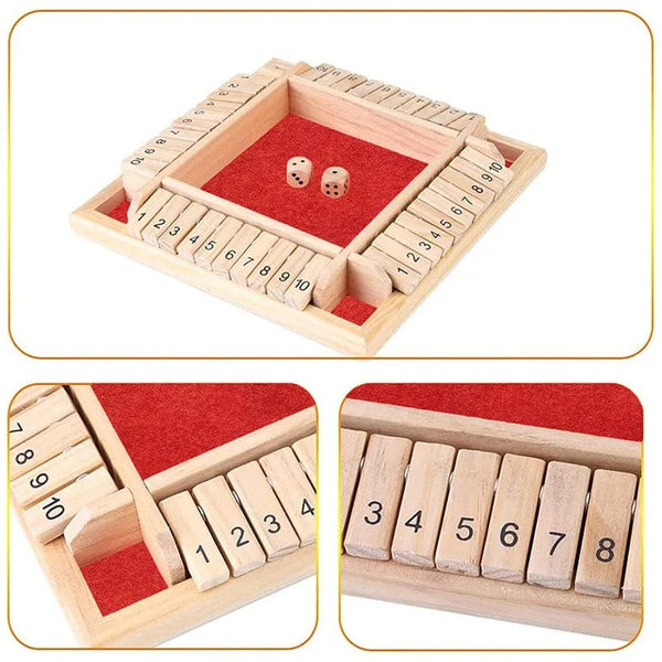 Planet Gates Deluxe Four Sided 10 Numbers Shut The Box Board Game Set Dice Party Club Drinking Games for Adults Families
