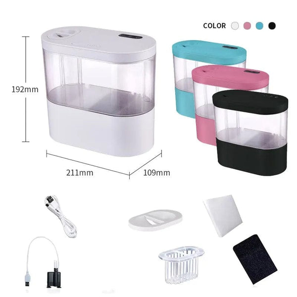 Planet Gates Desktop Creative Mini Aquarium Fish Tank with Biochemical Filtration System and LED Light Betta Fish Ecological Water Cycle