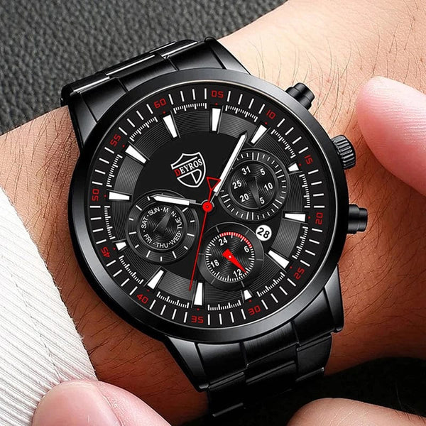 Planet Gates DEYROS Fashion Mens Watches Male Stainless Steel Quartz Wrist Watch Luminous Clock Men Sports Leather Bracelet